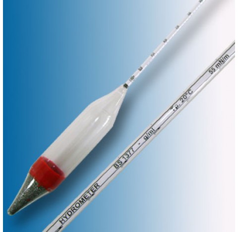 Densimetre en  verre amplitude 0,995 - 1,030 g/ml  pour sol division 0,001 precision 0,001 longueur 