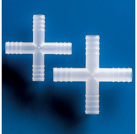 Cross hose connector, polypropylene for tubing ID 13,5 mm bore 9,5 mm