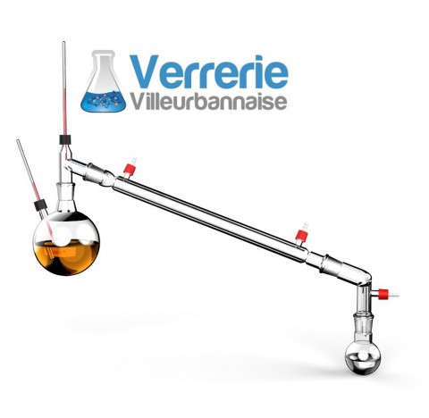 Glass vacuum apparatus for distillation compound: Boiling flask two necks 500ml 24/29 with thermomet