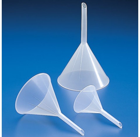 Funnel , diam 183 mm stem diameter 14 mm , 60 degre angle , with external et internal ribs , tempera