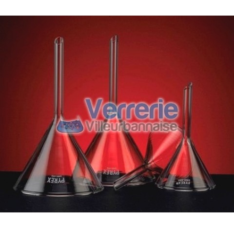 Funnel Diam 100 mm height. approx 180mm height rod 100mm borosilicate 3.3 vol 8 ml