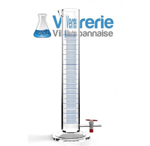 Eprouvette 1000ml avec robinet clé téflon 8 mm sur le bas,verre Pyrex precision 10 ml Diam ext 67 mm