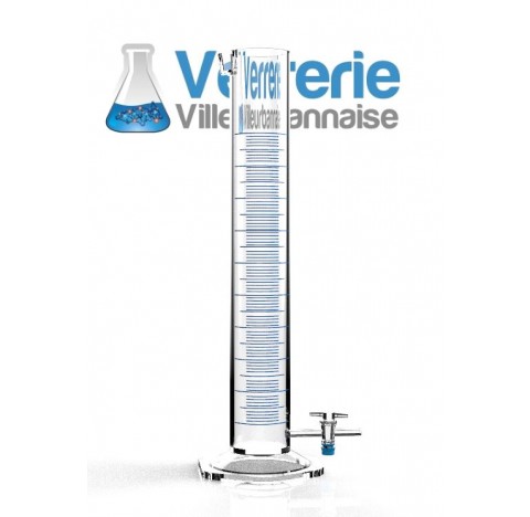 Eprouvette 1000ml avec robinet cle verre 2.5 mm sur le bas,verre Pyrex precision 10 ml Diam ext 67 m
