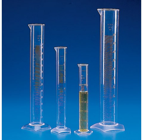 Graduated measuring cylinder 25 ml graduation 5 ml subdivision 0,5 ml O.D. 18mm height 195 mm in PMP