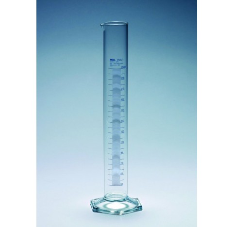 Eprouvette  graduee bleu a bec MBL pied hexagonal classe B 5ml