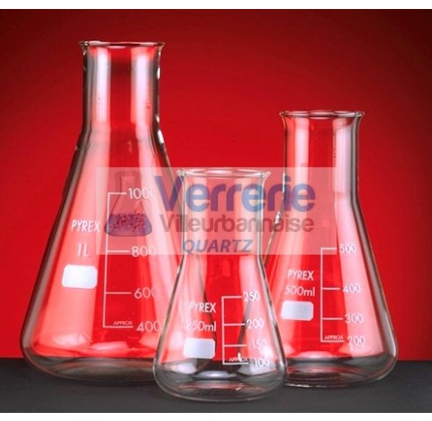 Erlenmeyer quartz capacite 500ml col large haute temperature verre silice incineration dessication c