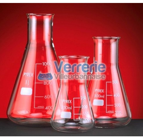 Flask erlenmeyer 250 ml wide neck borosilicate 3.3 Dim. height 140mm ID neck 46mm diameter of bottom