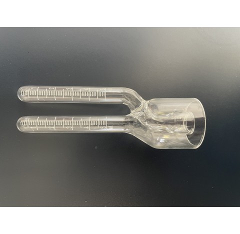 Eudiomètre en verre avec double tube graduée bleue.<br>Mesure des variations de volume d'un gaz lors