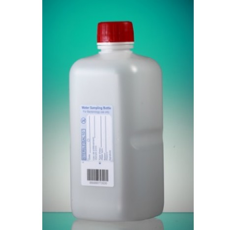 Flacon carre 1L PEHD naturel gradue hauteur 182 mm diametre 28mm etiquette WATER SAMPLING BOTTLES et