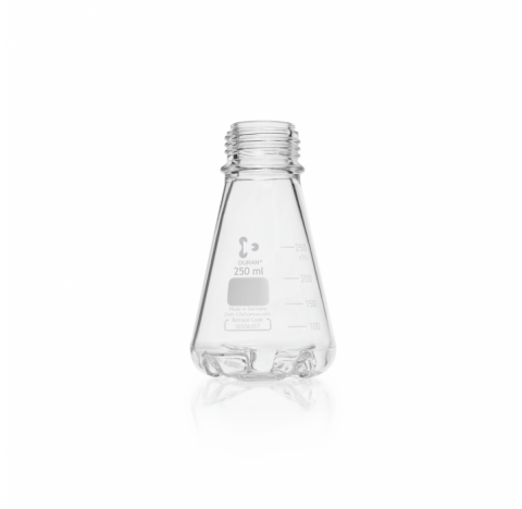 Duran baffled flask, GL 45, with 4 bottom baffles, 250 ml diameter 85 mm total height 145 mm without