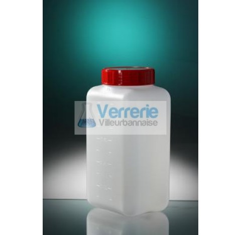 Square bottle 1L HDPE nagraduated height 185 diameter 58and screw cap reand seal naturel, STERILE SA