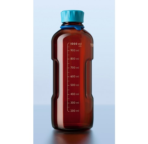 DURAN YOUTILITY bottle, amber, graduated, GL 45, with Cyan screw-cap and pouring ring (PP), 500 ml p