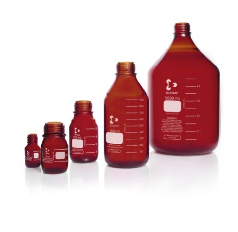 DURAN GL 45 Laboratory glass bottle, amber, without screw cap and pouring ring, 150 ml packing of 10