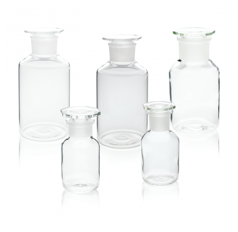 Flacon a reactif, verre clair, 500 ml, col etroit, taille de l'obturateur 45/40, 89 mm x 175 mm (Boi