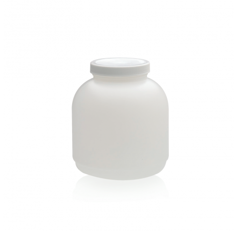Contenant a col large en PEHD blanc avec bouchon visse 89-400 en polypropylene avec joint mousse pol