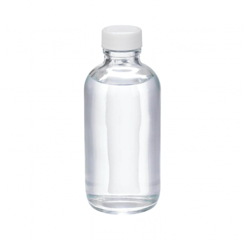 Flacon en verre rond 1000 ml Boston type III, clair, avec bouchon a joint en polypropylene PE blanc,