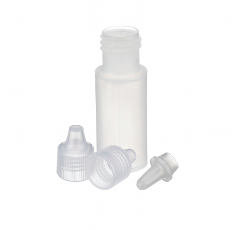 Flacon compte-gouttes, 7 ml, naturel, LDPE, fournis avec embout verseur et bouchon visse 15-415 en p