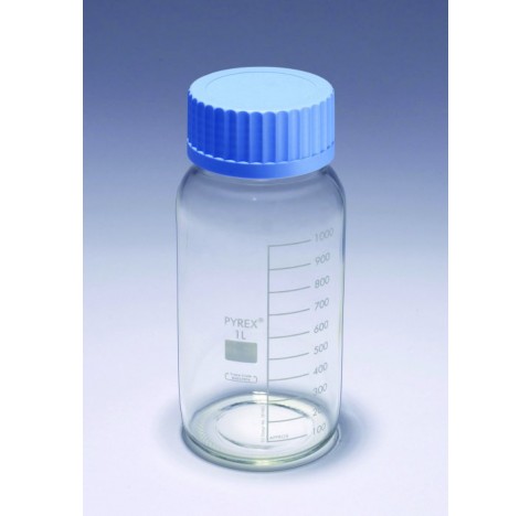Flacon de laboratoire GLS80 a col large, 250 ml avec capuchon et bague anti-goutte
