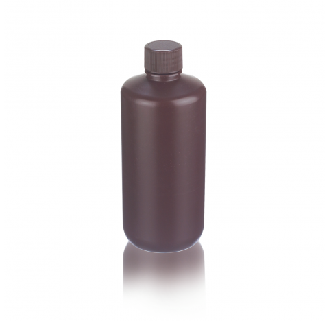 Flacon a goulot etroit antifuite 1000 ml en PEHD, 32 oz, avec bouchon visse 38-430, brun, 91 mm diam
