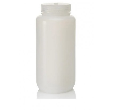 Flacons 1 litre en HDPE Nalgene à col large diamètre 91 mm hauteur 199 mm, bouchon vissé en polyprop