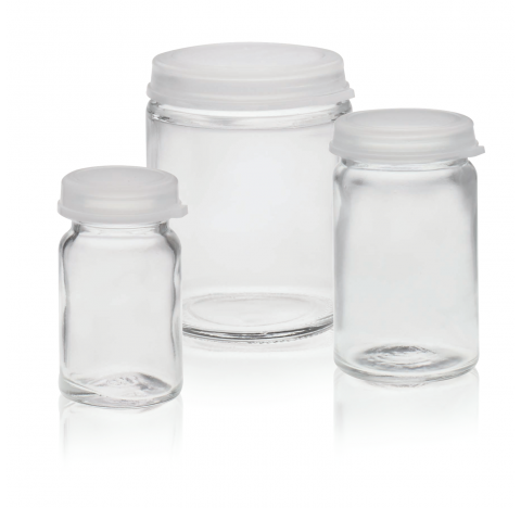 Flacon a echantillon, 60 ml, verre, avec bouchon a pression de taille 45 premonte, 45 mm diametre x 