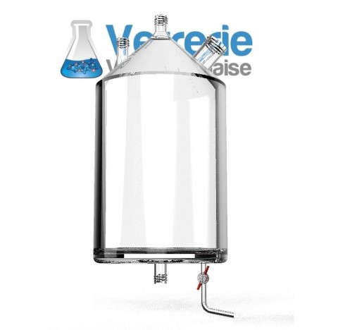 Flacon 10 litres avec GL25 central , un GL25 droit et un GL45 incliné, en verre borosilicate