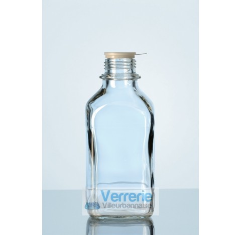 Square bottle, narrow neck, clear, 100 ml, without dust cap and pouring ring, soda-lime-glass packin