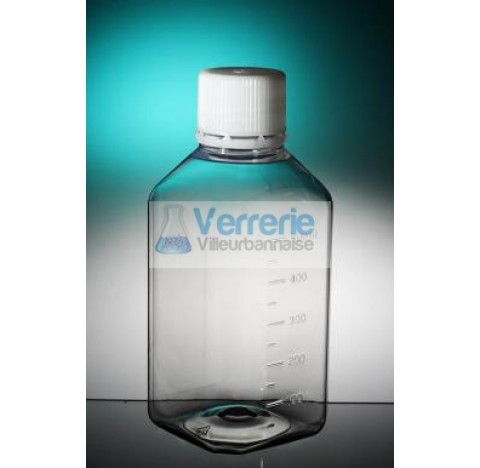 Flacon octogonal 500ml PET naturel gradue hauteur 173 diametre 31mm, etiquette WATER SAMPLING BOTTLE