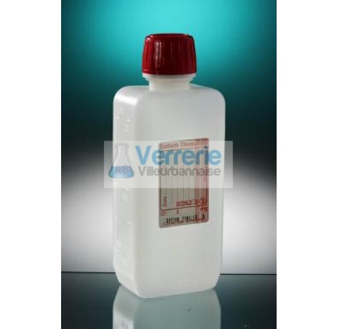 Rectangular bottle 250ml HDPE nagraduated height 155 diameter 20, mini 5mg SODIUM THIO, label reand 