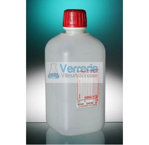 Square bottle 500ml HDPE graduatednaturel height 160 diameter 22, 60mg SODIUM THIO, label veand tamp