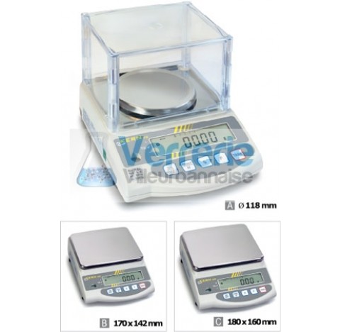 Precision balance with type approval, class II 0,001 g , 620 g plate dimensions : 118 mm