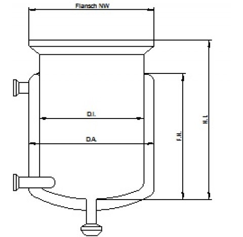Jacketed glass reactor vessel round bottom thermal jacket connections screwthread with flanges DN15 