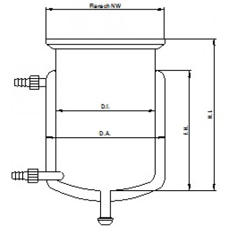 Jacketed glass reactor vessel round bottom thermal jacket connections screwthread with plastic olive