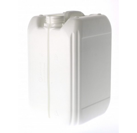 Jerrican en plastique PEHD de 20 litres gerbable, 750gr ONU serie F blanc, col central filetage 60/6