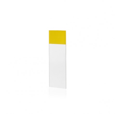 Lames porte-objets, avec bords depolis 90ø, jaune, 25x75x1mm