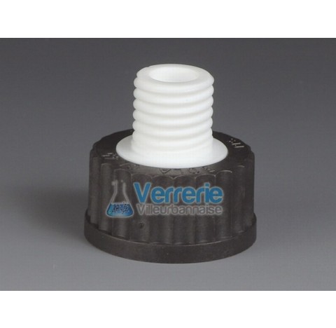 GL reduction, PPS PTFE female thread GL45 and male screw neck GL25 tubing OD 1,6 to 14mm height form