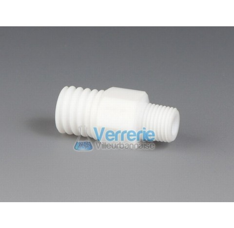 Screw Adapter tube fittings, PTFE with thread G 3/8 and GL14 bore diam 6,5mm wrench size hexagone 19