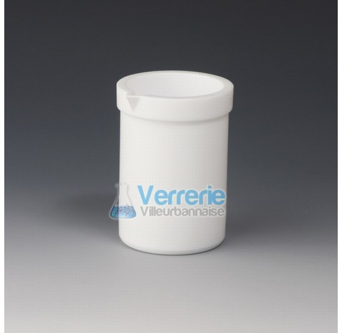 Beaker with spout, PTFE 250 ml height 97 mm OD 65 mm ID 58mm thick-walled , reinforced upper rim ( p