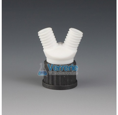 Multiple distributor cap for bottle ,PTFE Thread GL25 with 2 necks GL14 for tubing OD 6mm temperatur