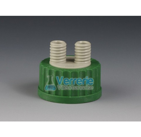 Multiple distributor cap for bottle Thread GL45 with 2 necks GL14 for tubing OD 8,5mm temperature re