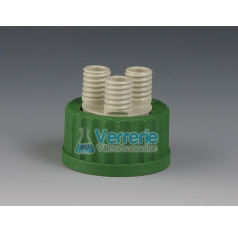 Multiple distributor cap for bottle Thread GL45 with 3 necks GL14 for tubing OD 8,5mm temperature re
