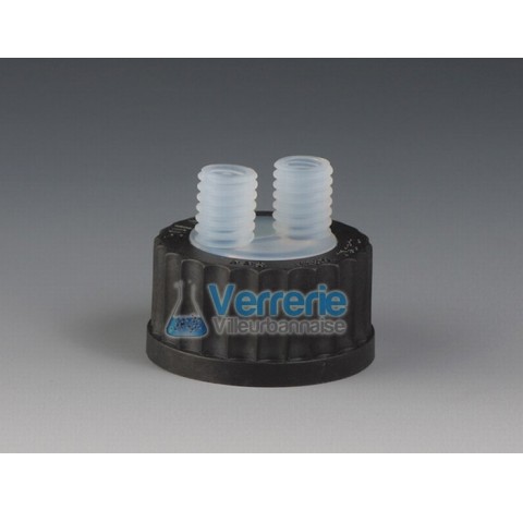 Multiple distributor cap for bottle Thread GL45 with 2 necks GL14 for tubing OD 8,5mm temperature re