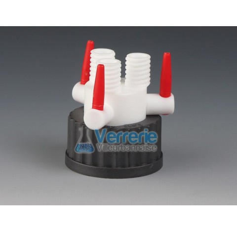 Multiple distributor cap for bottle with stopcocks Thread GL45 with 3 necks GL14 for tubing OD 6mm t