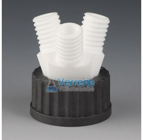 Multiple distributor cap for bottle ,PTFE Thread GL45 with 3 necks GL18 for tubing OD 10mm temperatu