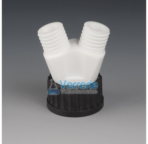Multiple distributor cap for bottle ,PTFE Thread GL45 with 2 necks GL25 for tubing OD 14mm temperatu