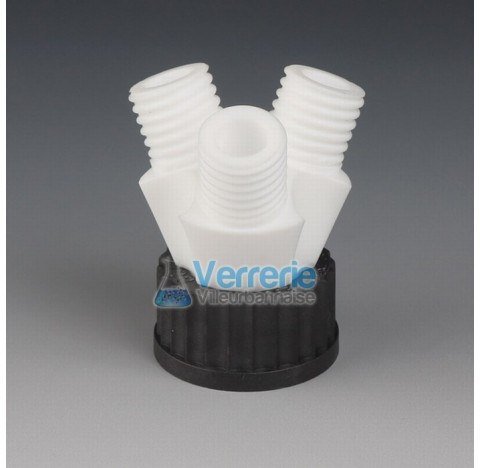 Multiple distributor cap for bottle ,PTFE Thread GL45 with 3 necks GL25 for tubing OD 14mm temperatu