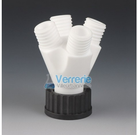 Multiple distributor cap for bottle ,PTFE Thread GL45 with 4 necks GL25 for tubing OD 14mm temperatu
