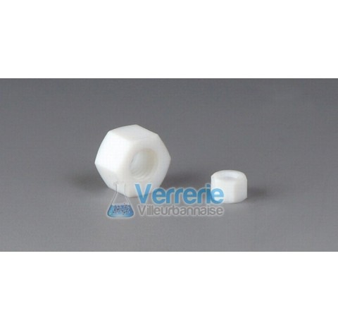 Hexagon nut, PTFE Thread M6 pitch 1 mm hexagon 10 mm height 7,5 mm similar to DIN 934/DIN EN ISO 403