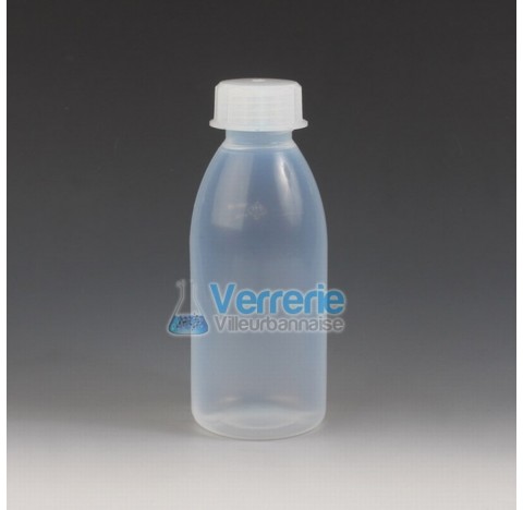 Wide mouth bottle with conical neck, PFA 250 ml height 153 mm , ID 32 mm ,OD 61 mm thread S40 transp
