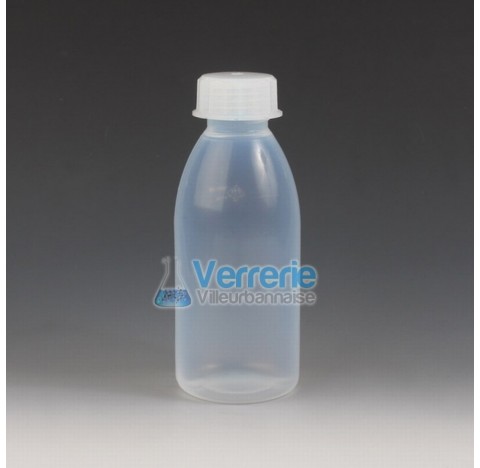 Wide mouth bottle with conical neck, PFA 50 ml height 94 mm , ID 20 mm ,OD 38 mm thread S28 transpar